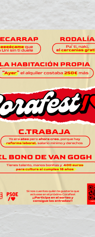 Juventudes Socialistas organiza el “CoraFest”, un ‘festival’ que reivindica las acciones para jóvenes del Gobierno de Pedro Sánchez