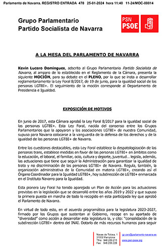 Moción para el Desarrollo Reglamentario de la Ley Foral de Igualdad LGTBI+