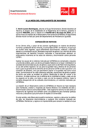 Moción para la Creación de un Observatorio Foral contra la LGTBIfobia